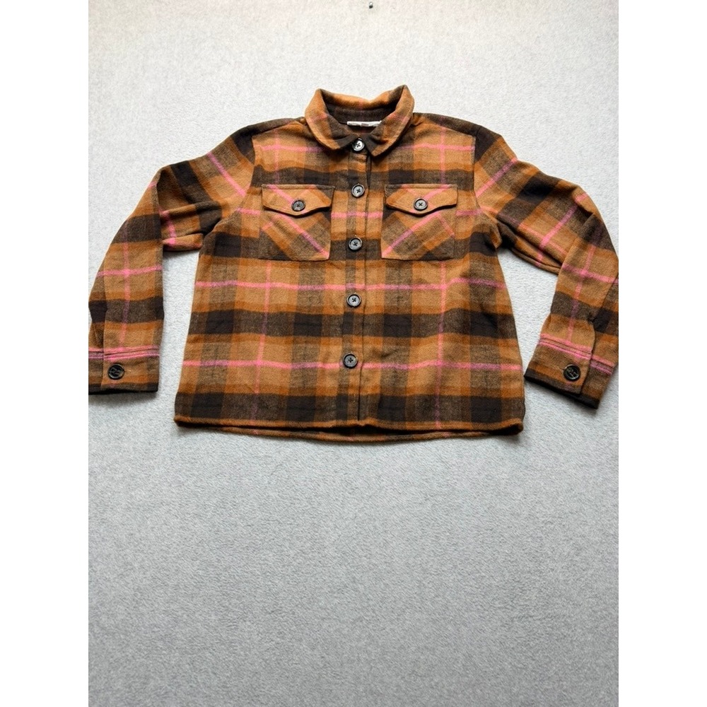 BB Dakota Steve Madden Brown Pink Plaid Flannel Shacket Jacket Women Large
